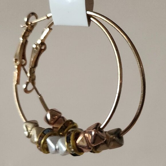 Eclectic Mixed-Metal & Colorful Beaded Gold Hoop Earrings - Picture 3 of 3